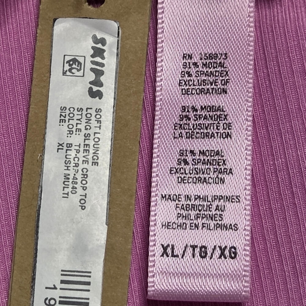 SKIMS Soft Lounge Ringer Long Sleeve Crop Top Shirt Blush Multi Pink Xlarge NWT - Picture 4 of 4